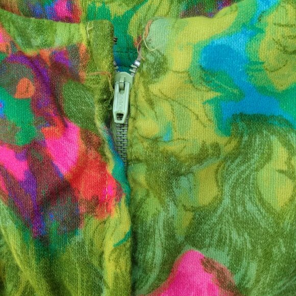 Vintage Mod Mini Dress Handmade Hawaiian Psychedelic Floral Handmade 32"B Small - Picture 9 of 12